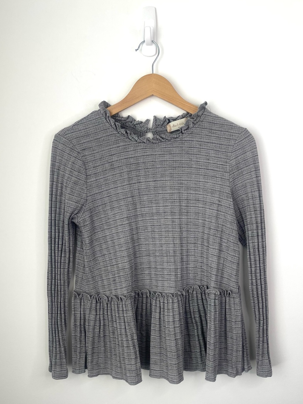 Altar'd State Gray Ruffle Peplum Knit Top size medium